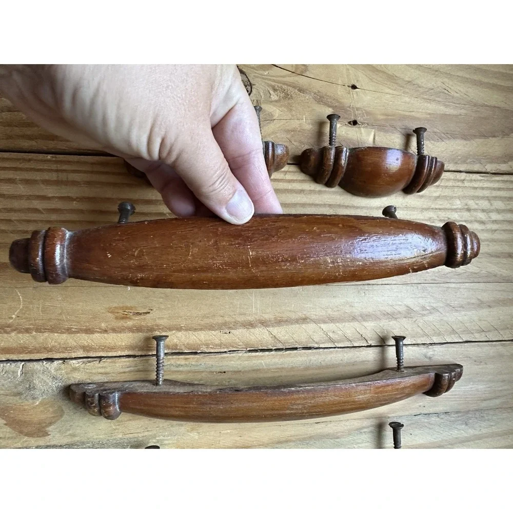 Vintage Drawer Pulls Antique Wooden Cabinet Handles Set Of 5 Wood‎ Unique